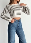 Kadın Uzun Kollu Balıkçı Yaka Crop Triko Bluz