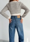 Kadın Uzun Kollu Balıkçı Yaka Crop Triko Bluz