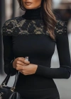 Kadın Uzun Kollu Balıkçı Yaka Dantelli Kaşkorse Bluz