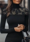 Kadın Uzun Kollu Balıkçı Yaka Dantelli Kaşkorse Bluz
