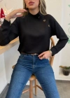 Kadın Uzun Kollu Balıkçı Yaka Düğme Detay şardonlu Dalgıç Bluz