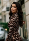 Kadın Uzun Kollu Balıkçı Yaka eopar Desenli idi Boy Elbise