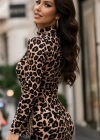 Kadın Uzun Kollu Balıkçı Yaka eopar Desenli idi Boy Elbise