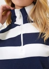 Kadın Uzun Kollu Balıkçı Yaka Fermuar Detay şeritli üç Iplik Kumaş weat