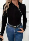 Kadın Uzun Kollu Balıkçı Yaka Fermuarlı Kaşkorse Bluz