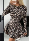 Kadın Uzun Kollu Balıkçı Yaka Fırfırlı Leopar Desenli Modal Elbise