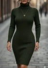 Kadın Uzun Kollu Balıkçı Yaka Kısa Triko Elbise