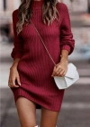 Kadın Uzun Kollu Balıkçı Yaka Mini Triko Elbise