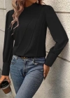 Kadın Uzun Kollu Balıkçı Yaka önden Dikişli Dokuma Bluz