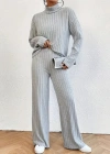 Kadın Uzun Kollu Balıkçı Yaka şardonlu Bluz Ve Pantolon Ikili Takım