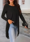 Kadın Uzun Kollu Bisiklet Yaka Asimetrik Kesim Detaylı Dantelli Viskon Bluz