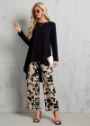 Kadın Uzun Kollu Bisiklet Yaka Asimetrik Kesim Detaylı Viskon Bluz Ve çiçek Desenli Iki Iplik Pantolon