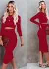 Kadın Uzun Kollu Bisiklet Yaka Bel Dekolteli Krep Midi Boy Elbise