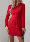 Kadın Uzun Kollu Bisiklet Yaka Bel Kemer Detay Ithal Krep Elbise