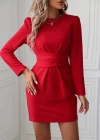 Kadın Uzun Kollu Bisiklet Yaka Bel Kemer Detay Ithal Krep Elbise
