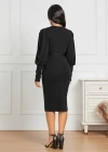 Kadın Uzun Kollu Bisiklet Yaka Beli Kuşaklı Ithal Krep Midi Elbise
