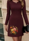 Kadın Uzun Kollu Bisiklet Yaka çiçek Desenli Mini Dalgıç Elbise