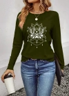 Kadın Uzun Kollu Bisiklet Yaka çiçek Desenli Viskon Bluz