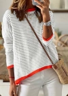 Kadın Uzun Kollu Bisiklet Yaka çizgi Desenli Triko Bluz