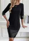 Kadın Uzun Kollu Bisiklet Yaka Deri Detaylı Ithal Krep Elbise