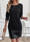 Kadın Uzun Kollu Bisiklet Yaka Deri Detaylı Ithal Krep Elbise