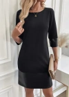 Kadın Uzun Kollu Bisiklet Yaka Deri Detaylı Ithal Krep Elbise