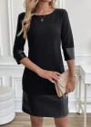 Kadın Uzun Kollu Bisiklet Yaka Deri Detaylı Ithal Krep Elbise