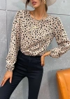 Kadın Uzun Kollu Bisiklet Yaka Desenli Bluz