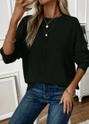 Kadın Uzun Kollu Bisiklet Yaka Düşük Omuz Detaylı Triko Bluz