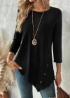 Kadın Uzun Kollu Bisiklet Yaka Etek Ucu Asimetrik Kesim Düğme Detaylı Viskon Bluz