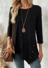 Kadın Uzun Kollu Bisiklet Yaka Etek Ucu Asimetrik Kesim Düğme Detaylı Viskon Bluz