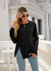 Kadın Uzun Kollu Bisiklet Yaka Fermuar Detay Iki Iplik Bluz
