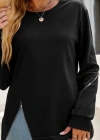 Kadın Uzun Kollu Bisiklet Yaka Fermuar Detay Iki Iplik Bluz