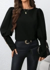 Kadın Uzun Kollu Bisiklet Yaka Fermuar Detaylı Ithal Krep Bluz