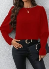 Kadın Uzun Kollu Bisiklet Yaka Fermuar Detaylı Ithal Krep Bluz