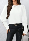 Kadın Uzun Kollu Bisiklet Yaka Fermuar Detaylı Ithal Krep Bluz