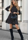 Kadın Uzun Kollu Bisiklet Yaka Fırfırlı Puantiyeli Kısa Modal Elbise
