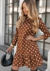 Kadın Uzun Kollu Bisiklet Yaka Fırfırlı Puantiyeli Kısa Modal Elbise