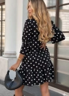 Kadın Uzun Kollu Bisiklet Yaka Fırfırlı Puantiyeli Kısa Modal Elbise