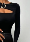 Kadın Uzun Kollu Bisiklet Yaka Göğüs Dekolteli Viskon Bluz