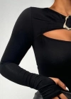 Kadın Uzun Kollu Bisiklet Yaka Göğüs Dekolteli Viskon Bluz