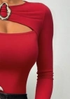 Kadın Uzun Kollu Bisiklet Yaka Göğüs Dekolteli Viskon Bluz