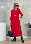 Kadın Uzun Kollu Bisiklet Yaka Iki Iplik Midi Boy Elbise