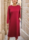 Kadın Uzun Kollu Bisiklet Yaka Iki Iplik Midi Boy Elbise