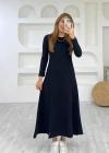 Kadın Uzun Kollu Bisiklet Yaka ize Kadar Yırtmaç Detay Maxi Boy Elbise