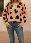 Kadın Uzun Kollu Bisiklet Yaka Kalp Desenli Iki Iplik Bluz