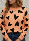 Kadın Uzun Kollu Bisiklet Yaka Kalp Desenli Iki Iplik Bluz