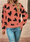 Kadın Uzun Kollu Bisiklet Yaka Kalp Desenli Iki Iplik Bluz
