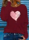 Kadın Uzun Kollu Bisiklet Yaka Kalp Desenli Viskon Bluz