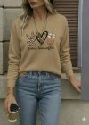 Kadın Uzun Kollu Bisiklet Yaka Kalp Desenli Viskon Iki Iplik Bluz
